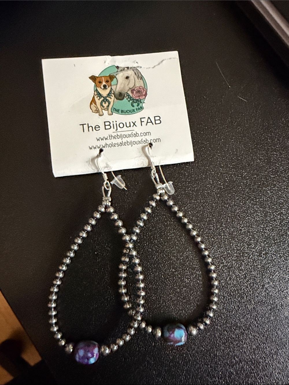 Brand new! Sterling Silver Beaded Teardrop Earrings with Purple Spiny stone.